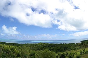 緑の斜面と大空と